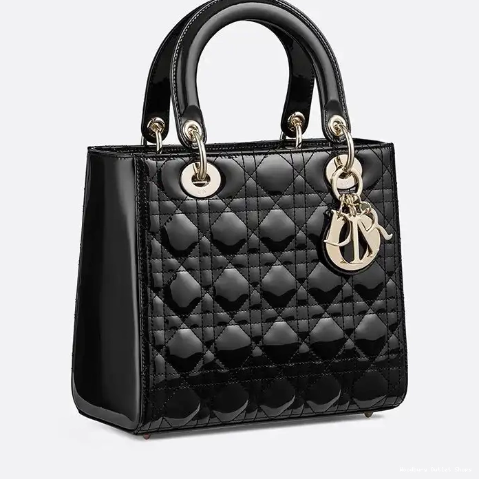 Cheap Medium Cannage Black Patent Calfskin Lady Dior Bag Gold 0323 Hot Sale